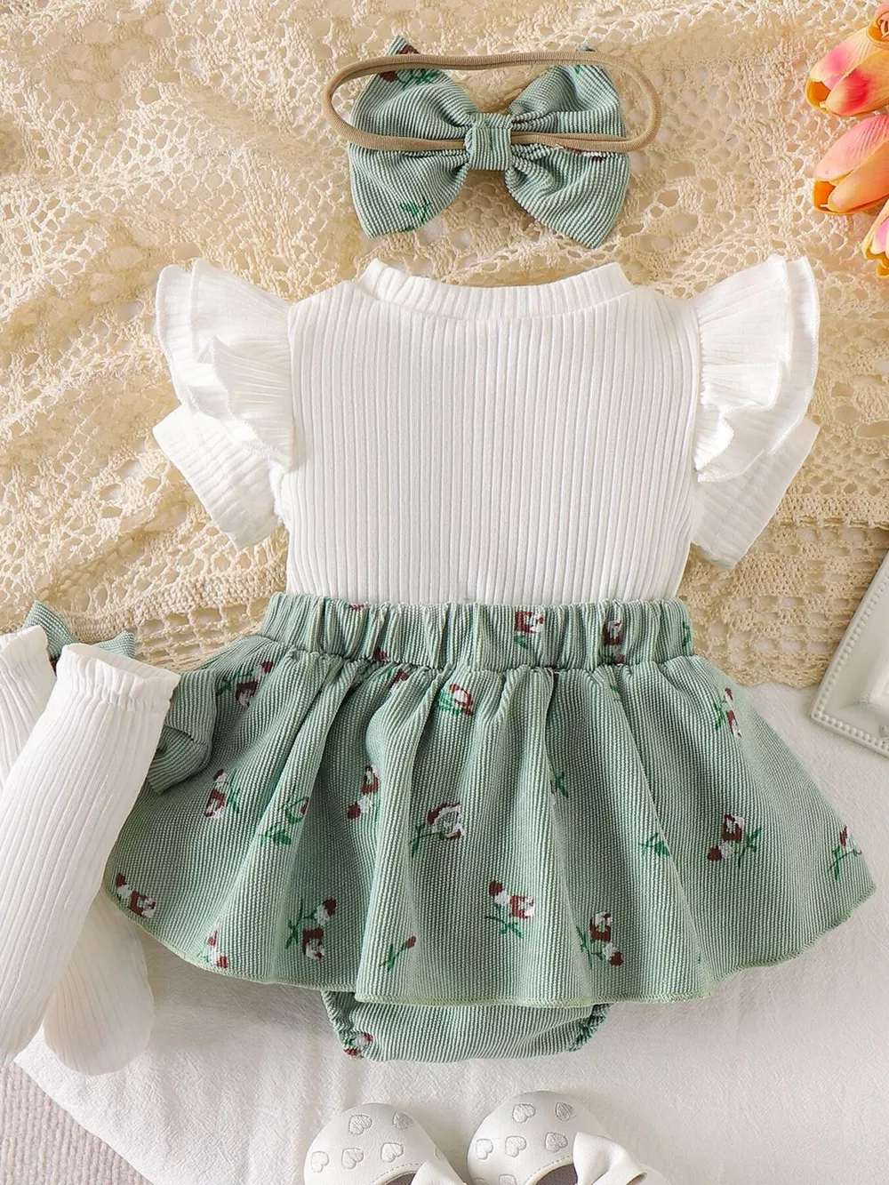 Children's Bow Ribbed Knit Dress & Headband & Socks Set, image 6