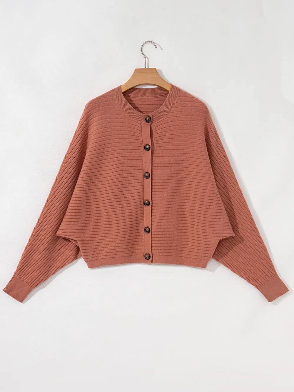 Rib Knit Button Front Dolman Sleeve Sweater Cardigan, image 8