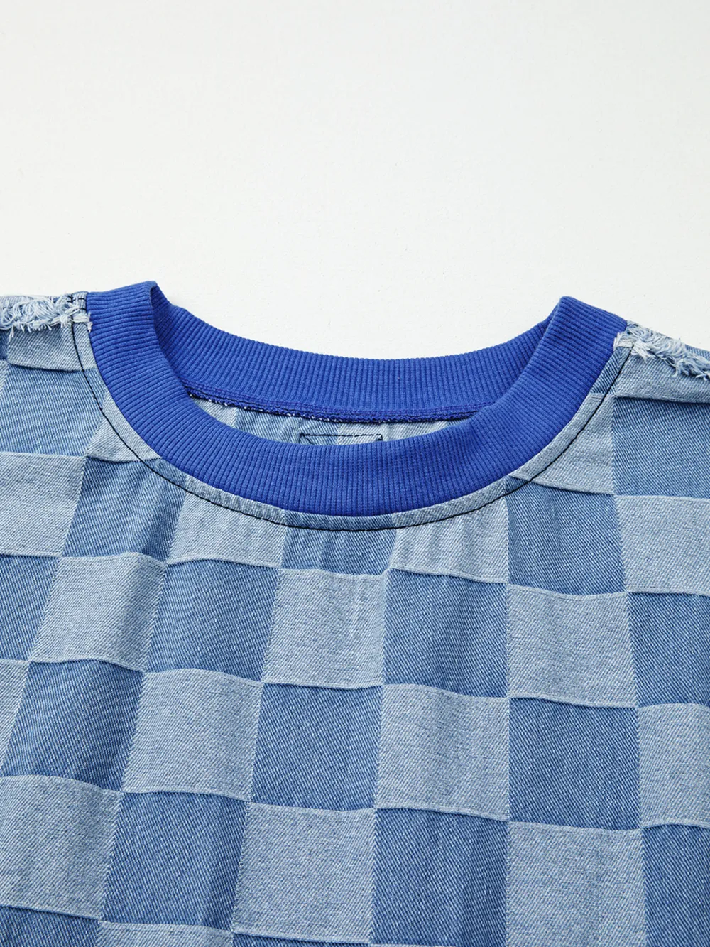 Checkerboard Splicing Raw Detail Oversized Denim Top, image 3
