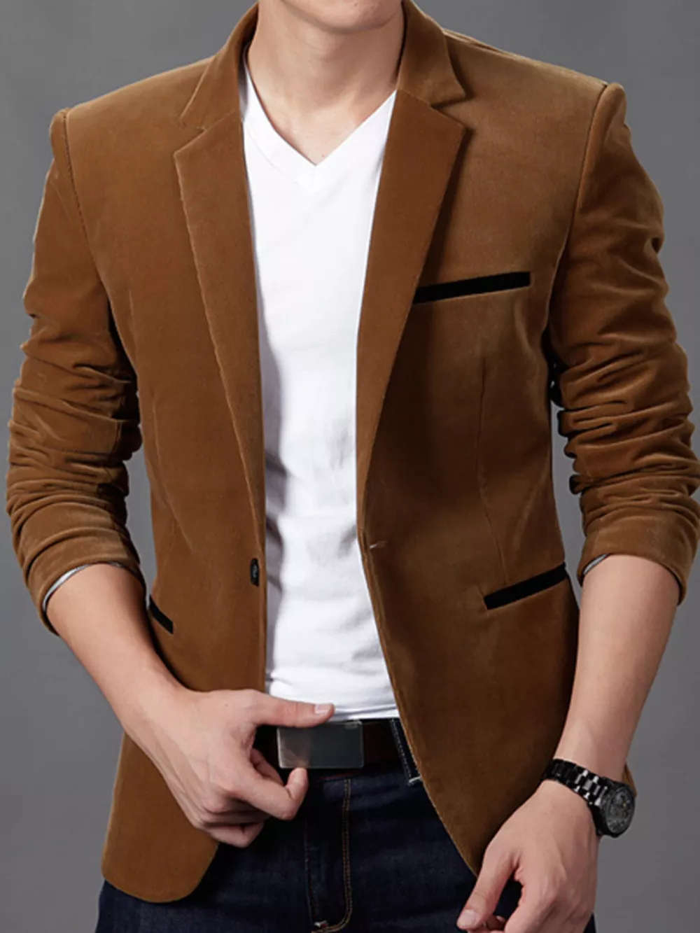 Men's Plus Size Slim Fit Velvet Blazer