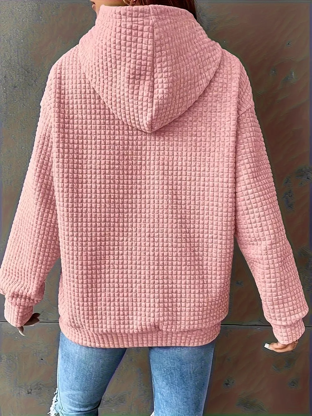 Textured Knit Drawstring Hoodie, image 5