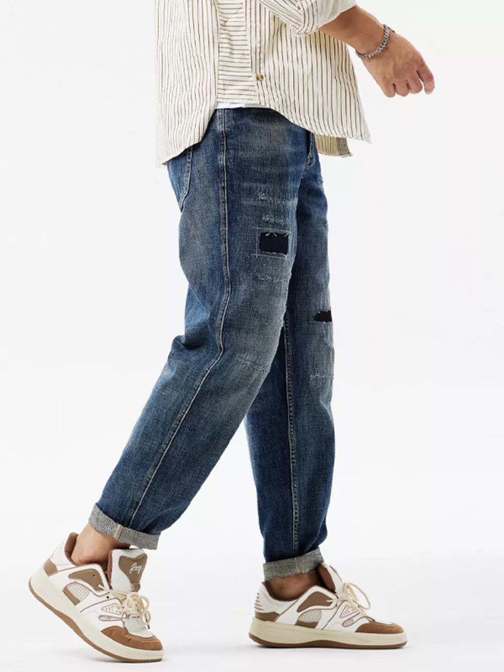 Men's Distressed Patchwork Jeans, image 5