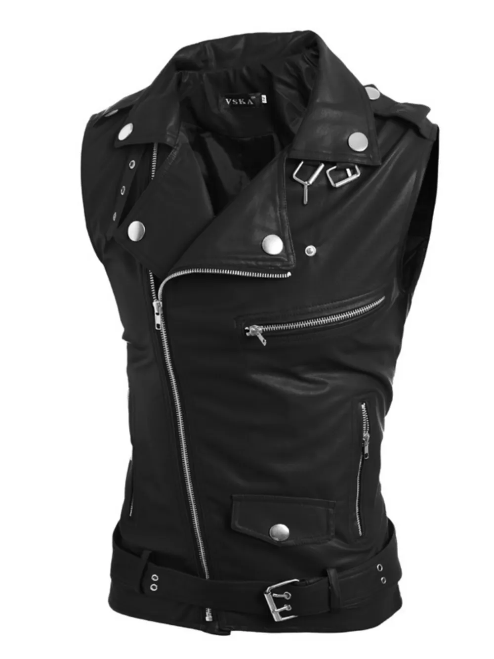 Men's Plus Size Asymmetrical Zipper Adjustable Belt Buckle Vest
