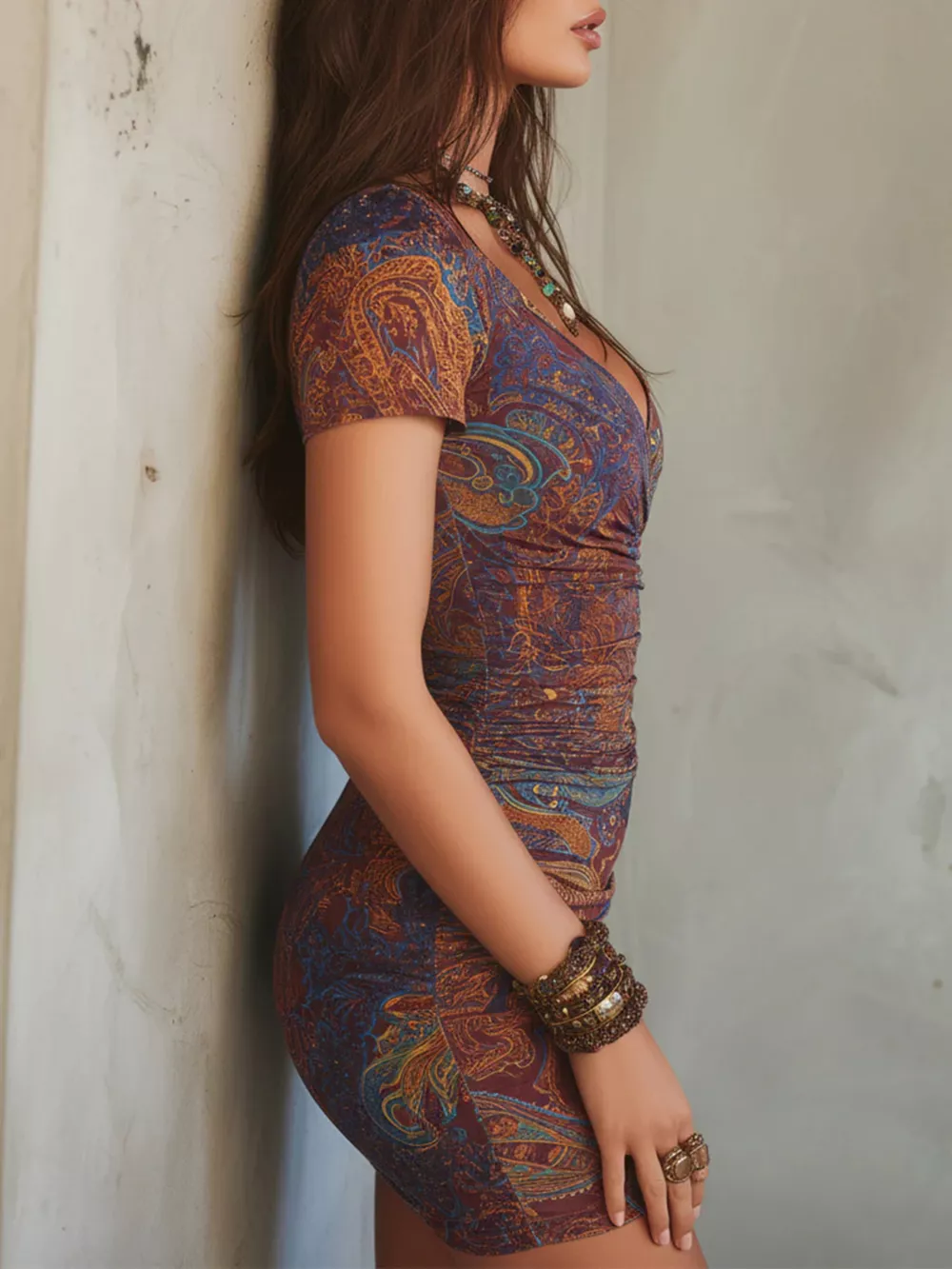 Full Size Printed Ruched Bodycon Mini Dress Plus Size, image 2