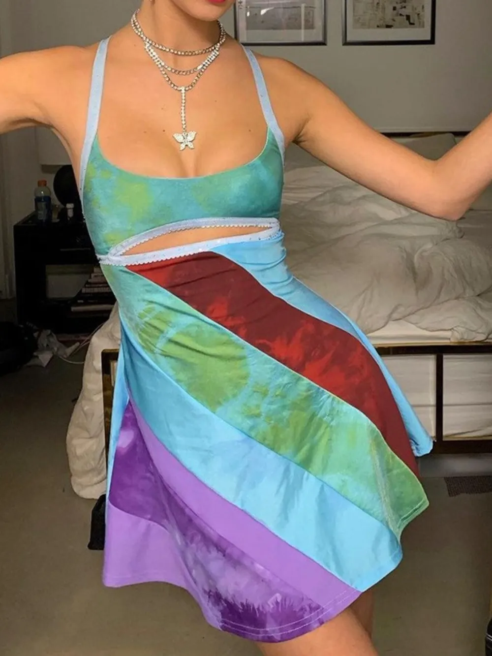Cutout Color Block Cami Dress, image 3