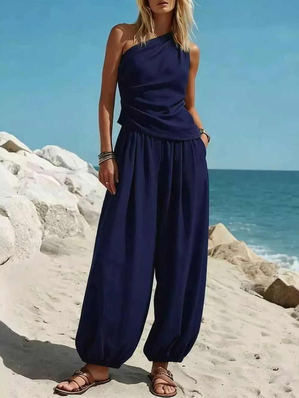 Full Size One-Shoulder Top and Wide-Leg Pants Set Plus Size, image 4