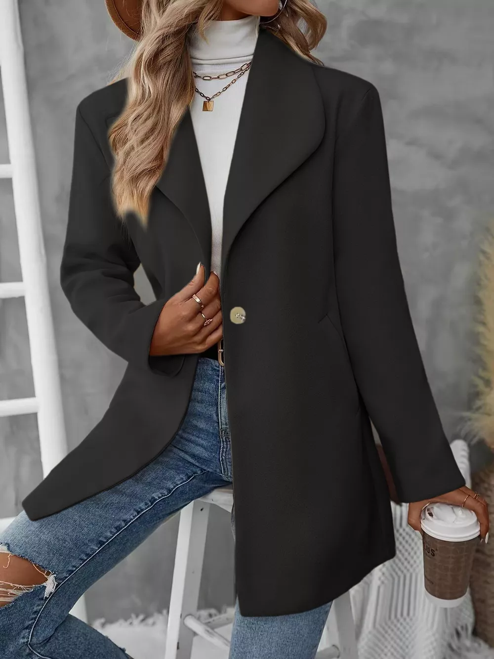 Lapel Collar Single-Button Wool Blend Overcoat, image 9