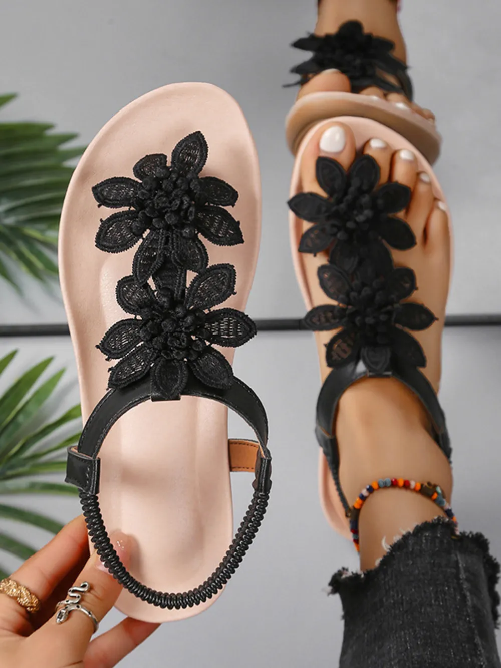 Flower Open Toe Flats Sandals, image 5