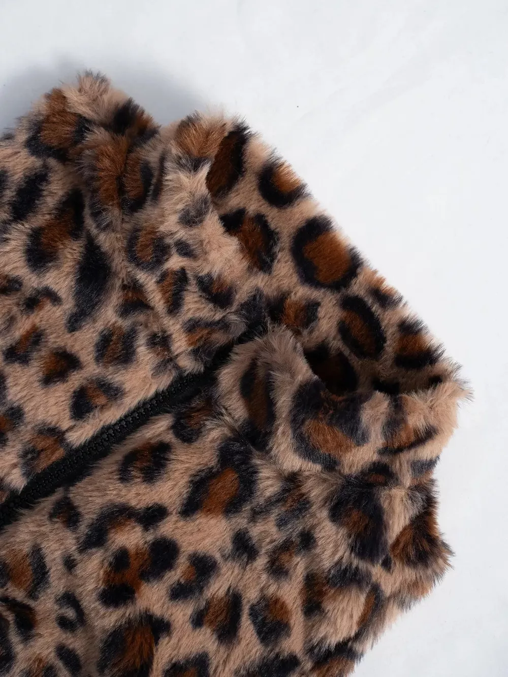 Leopard Zip Up Faux Fur Cropped Vest Coat, image 6