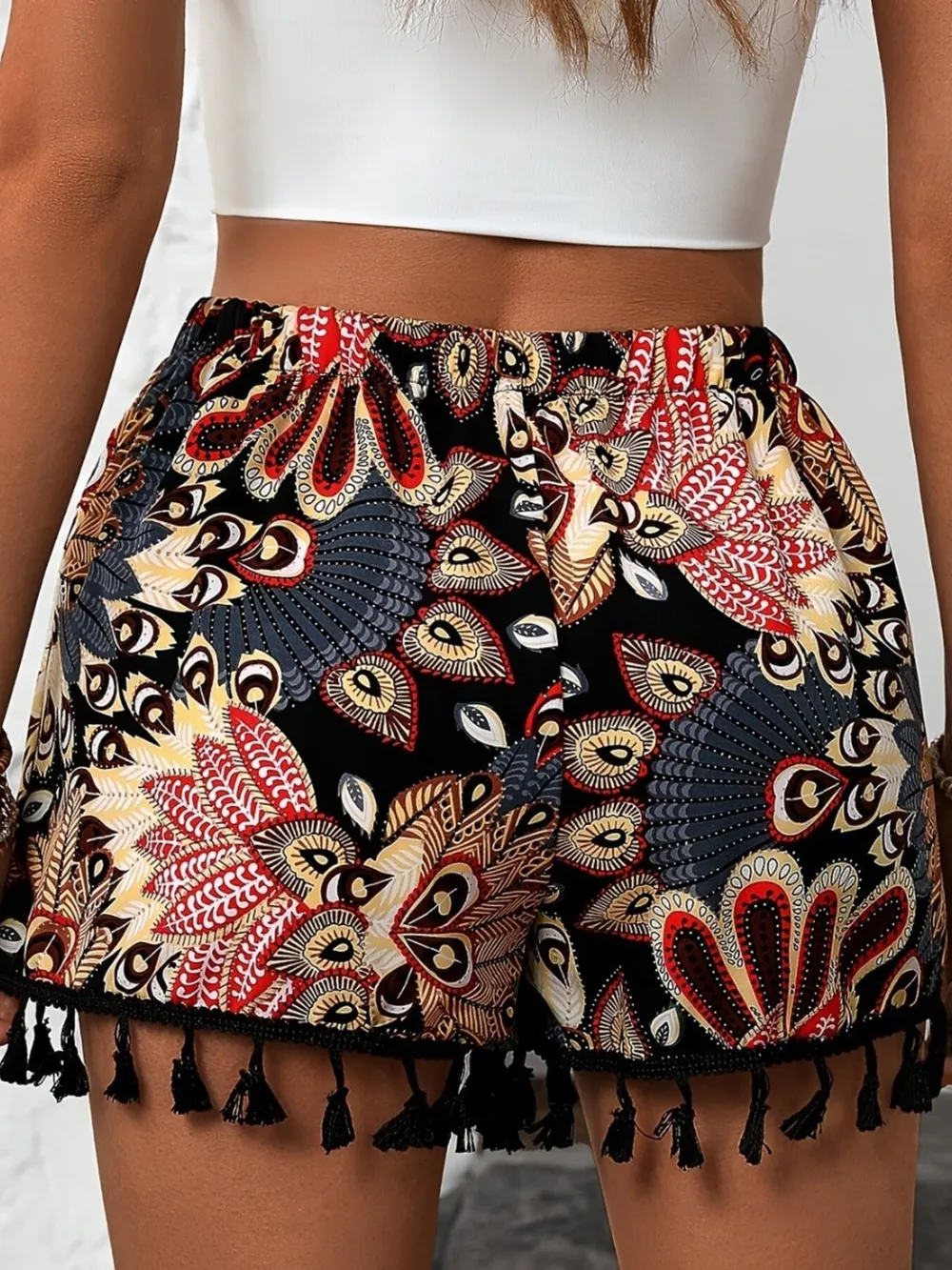 Paisley Print Tassel Hem Shorts, image 2
