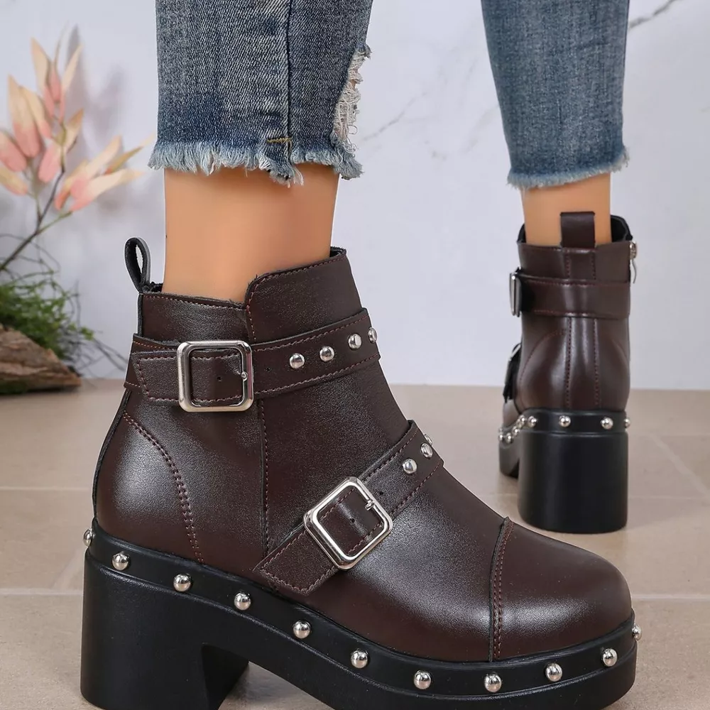 Round Toe Block Heels Boots, image 8