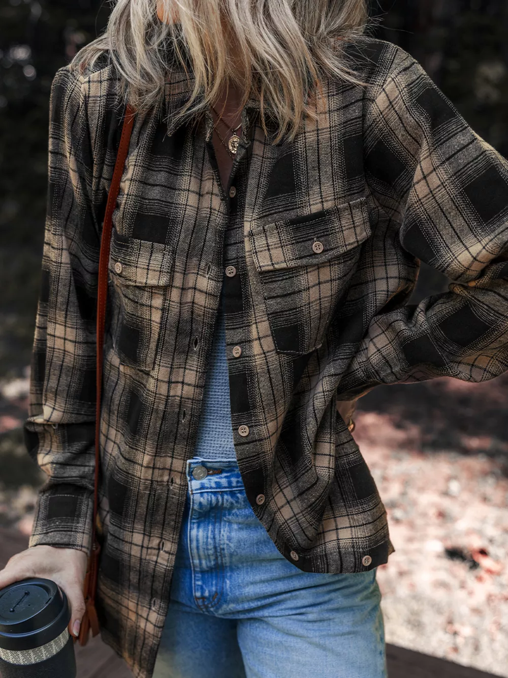 Plaid Double Flap Pocket Brushed Shacket, image 2