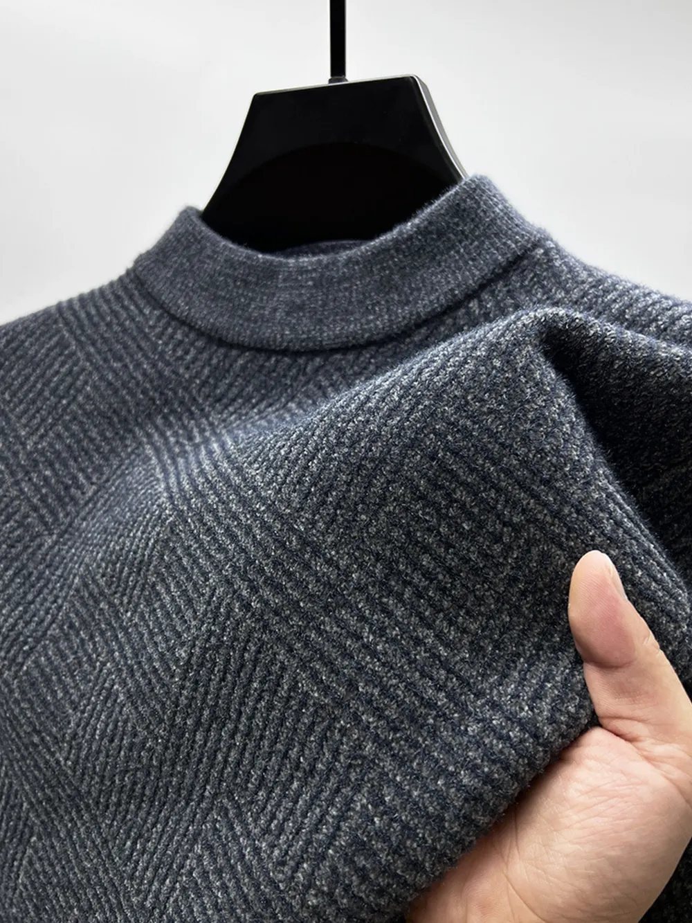 Men's Plus Size Textured Knit Long Sleeve Sweater, image 10