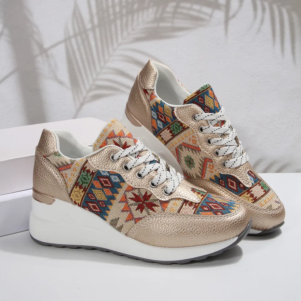 Geometric Lace Up Wedge Sneakers, image 4