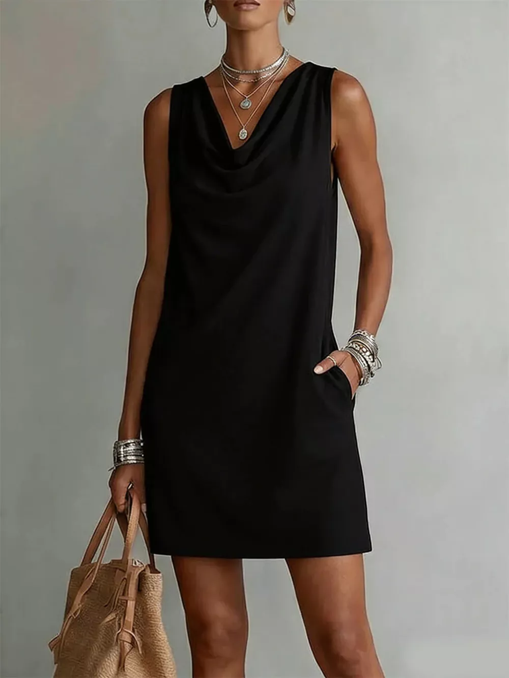 Full Size Sleeveless Cowl Neck Mini Dress Plus Size, image 4
