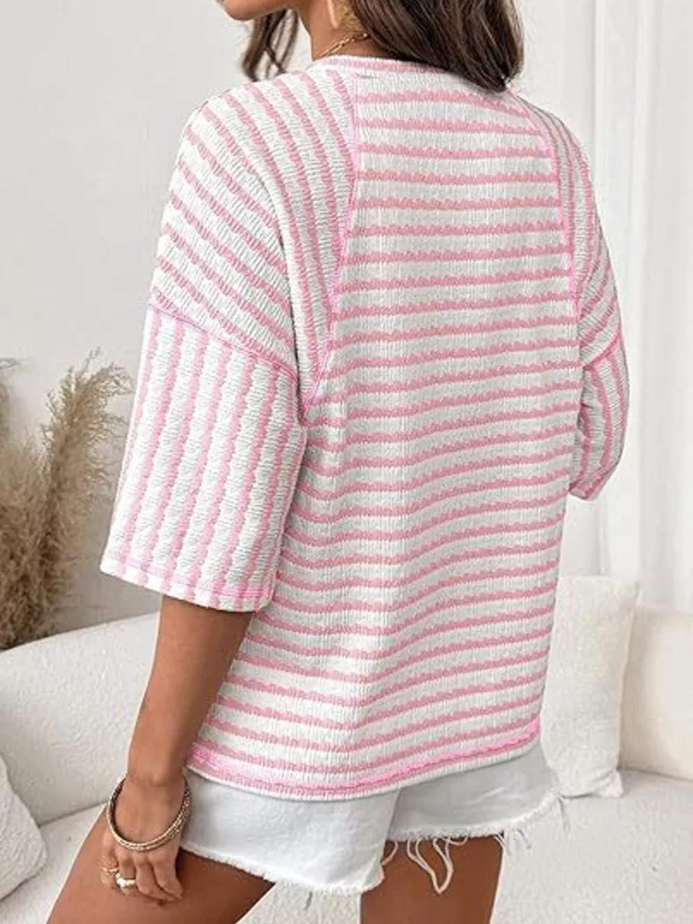 Striped Knit Round Neck T-Shirt, image 8