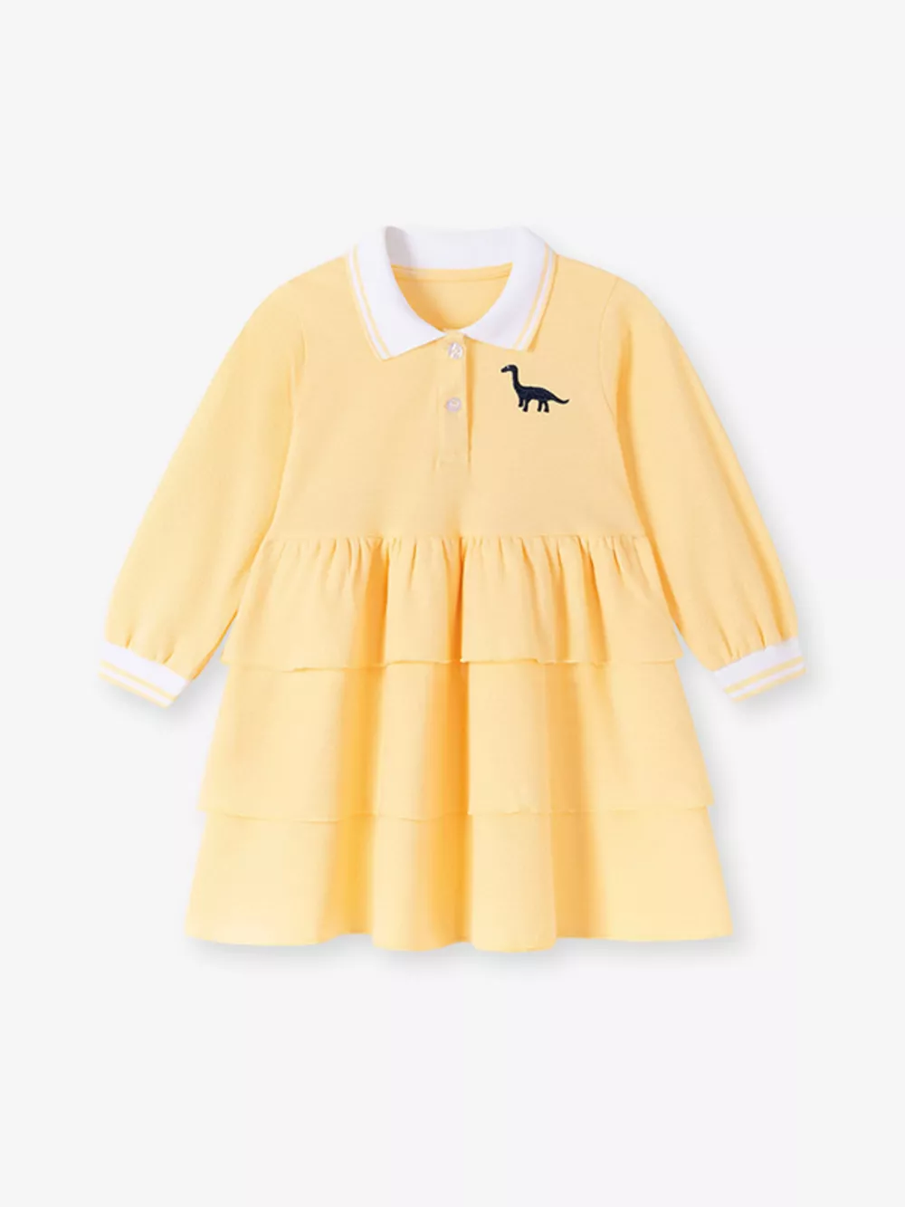 Children's Tiered Dress with Dinosaur Embroidery, image 3
