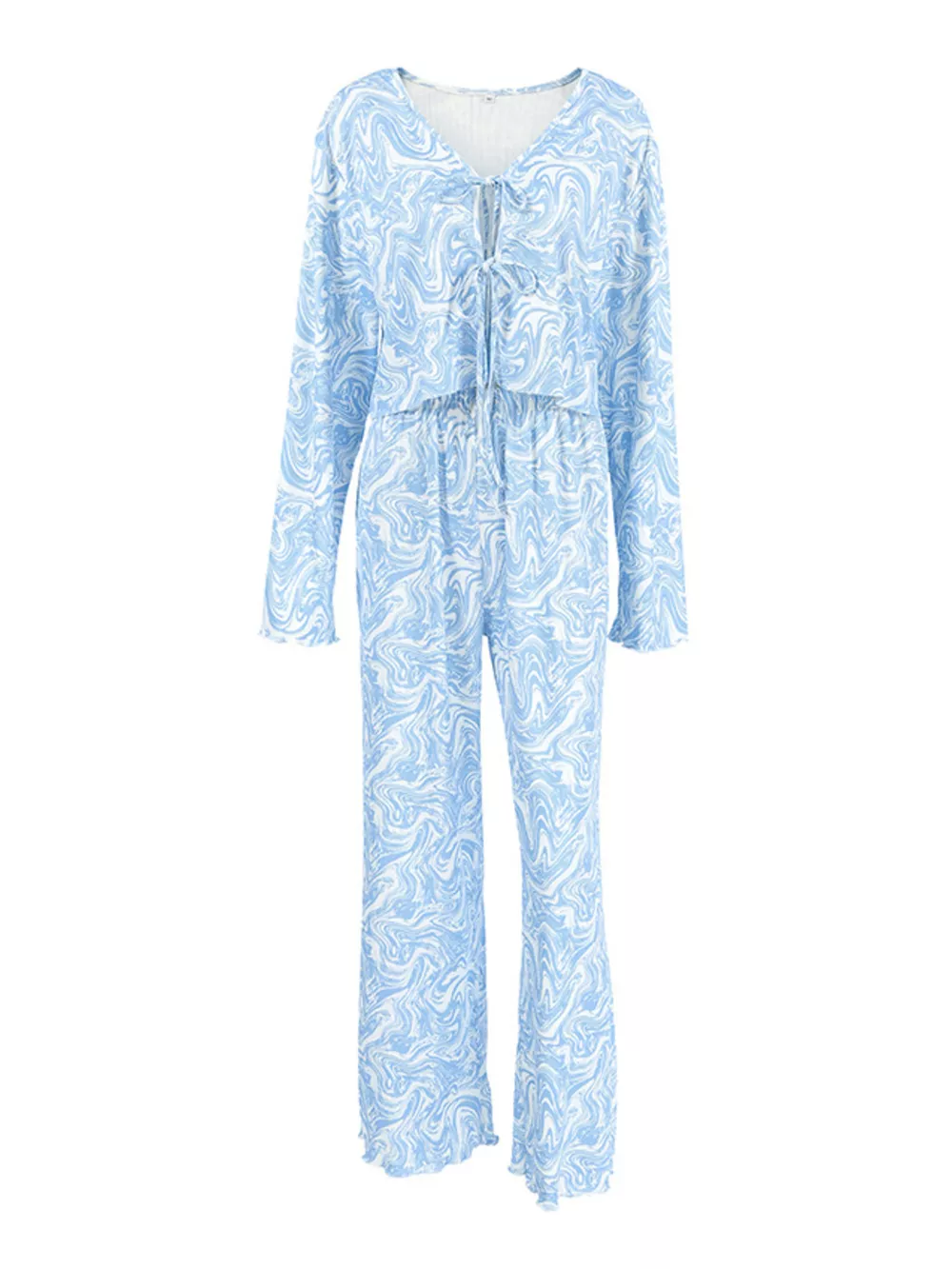 Tie Front Long Sleeve Top and Pants Lounge Set, image 7