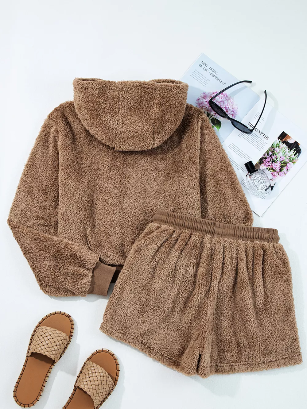 Zip Up Hoodie and Drawstring Shorts 2pcs Outfit, image 7