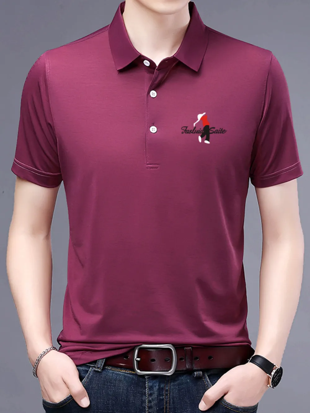 Men's Plus Size Embroidered Detail Short Sleeve Polo, image 6