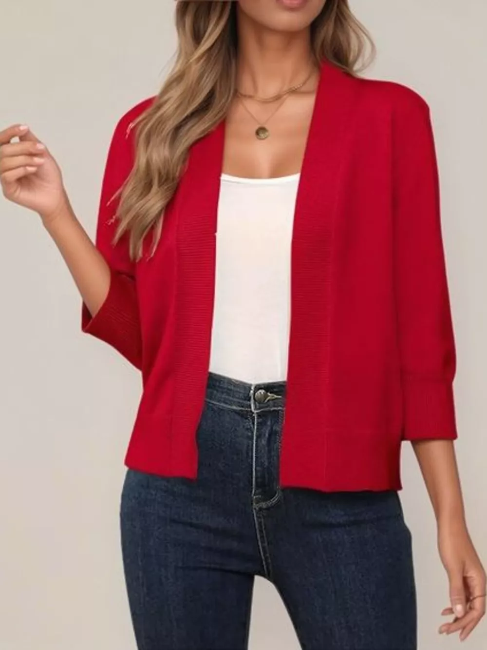 Open Front Ribbed Hem Cardigan, image 6