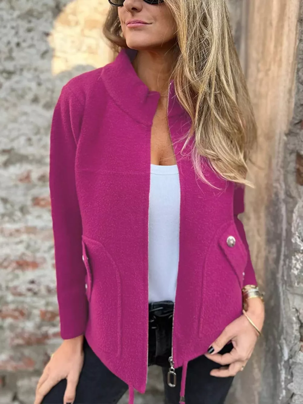 Full Size Textured Knit Zip Up Outerwear Plus Size, image 16