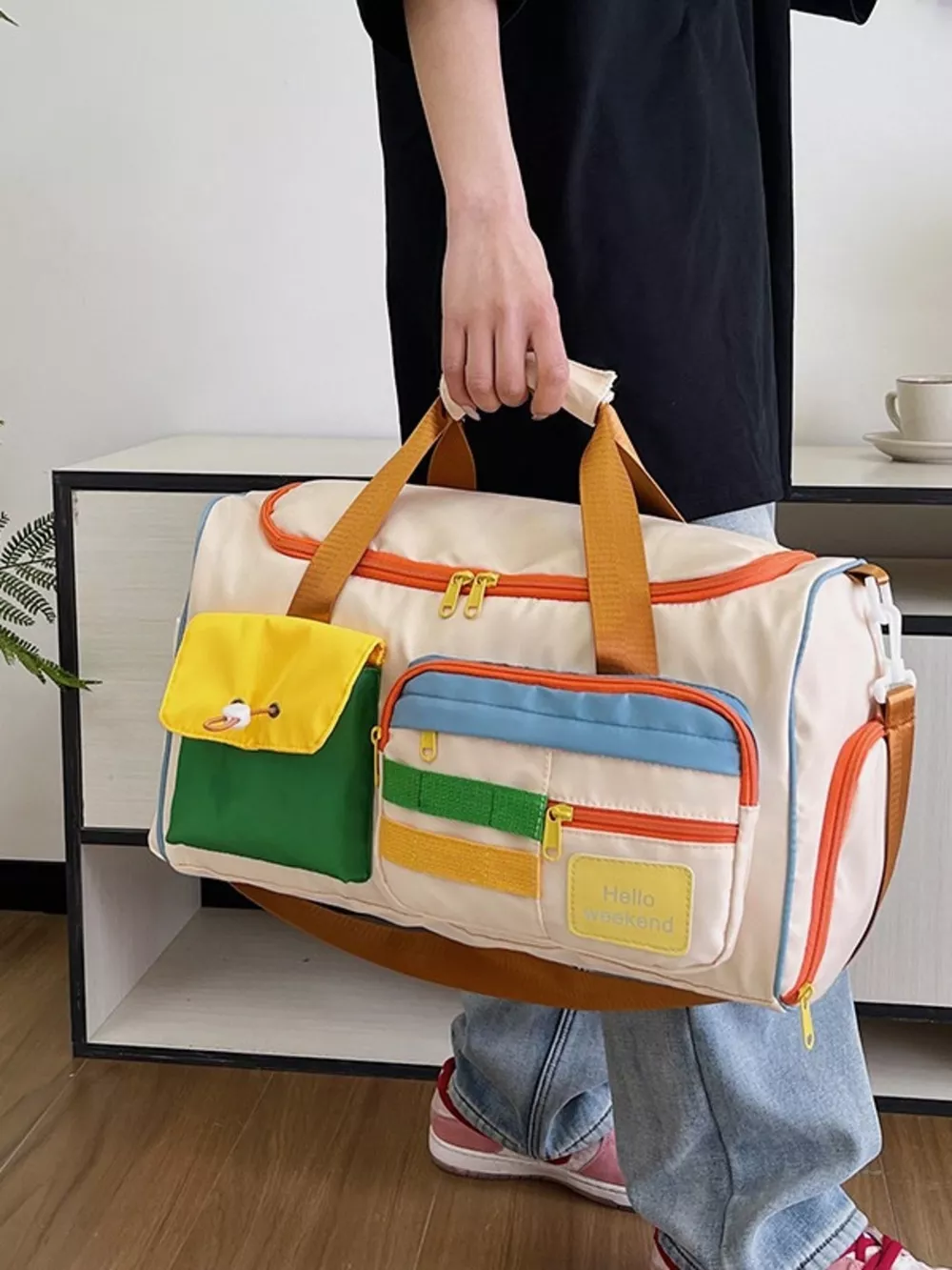 Multi-Pocket Color-Block Travel Bag, image 4