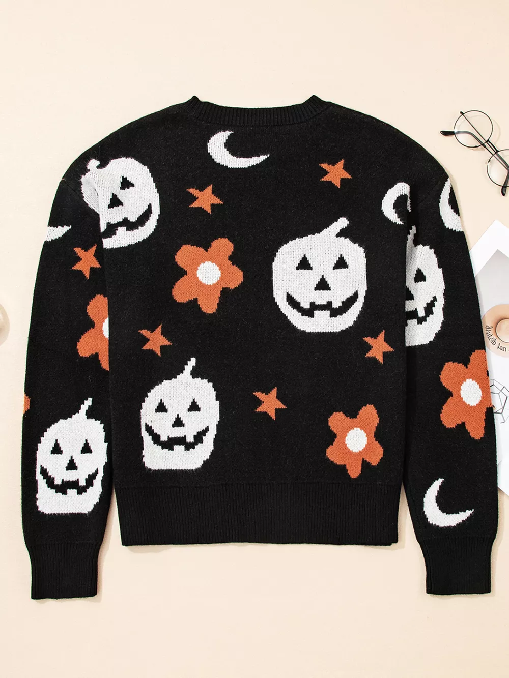 Halloween Gothic Pattern Long Sleeve Sweater, image 4
