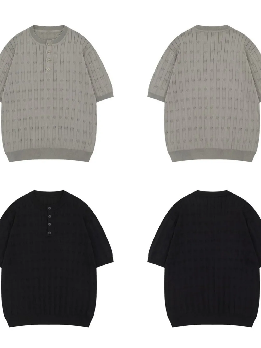 Men's Casual Knit Button Henley T-Shirt with Textured Pattern, image 6