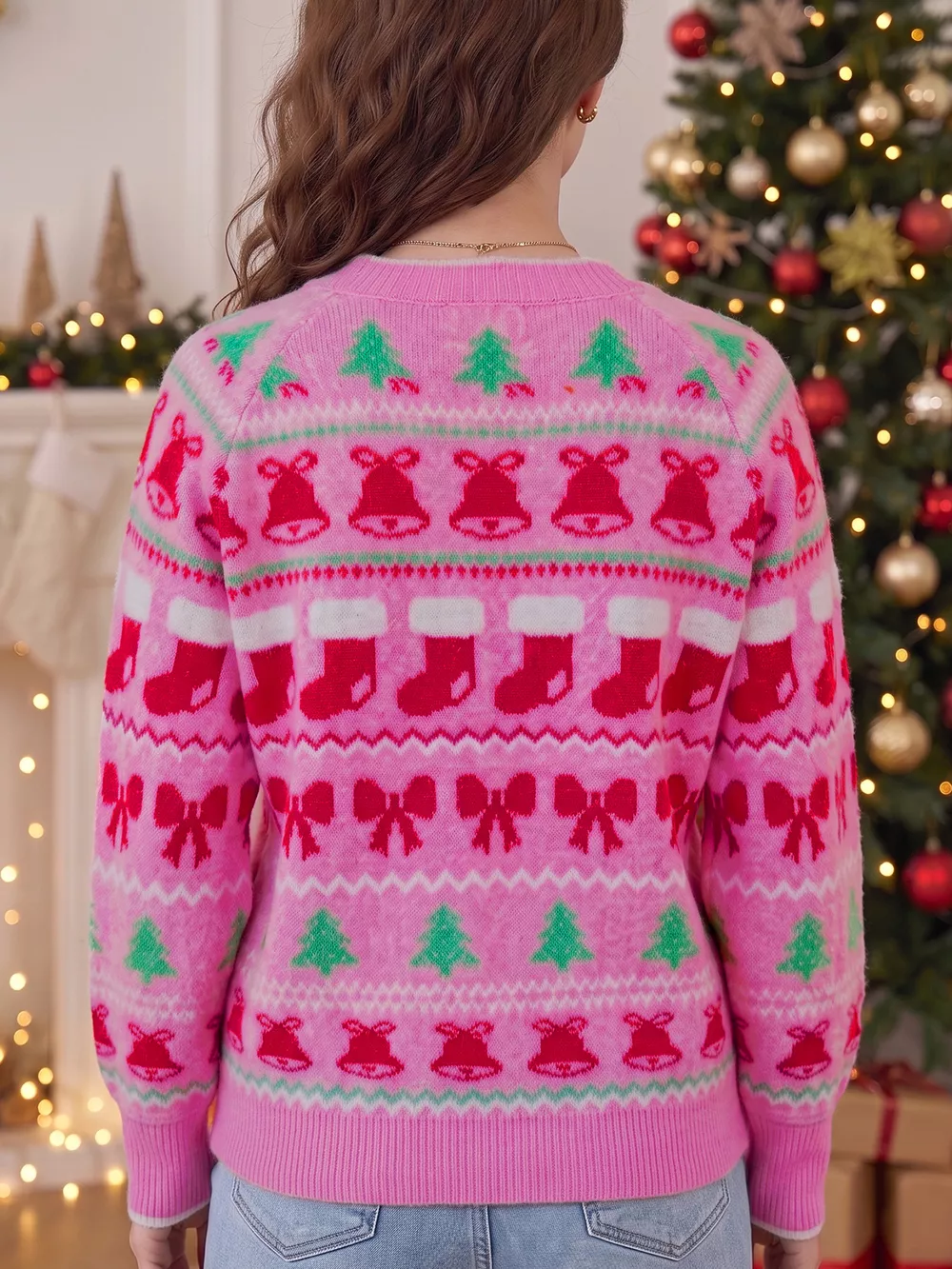 Christmas Holiday Graphic Round Neck Knit Sweater, image 2