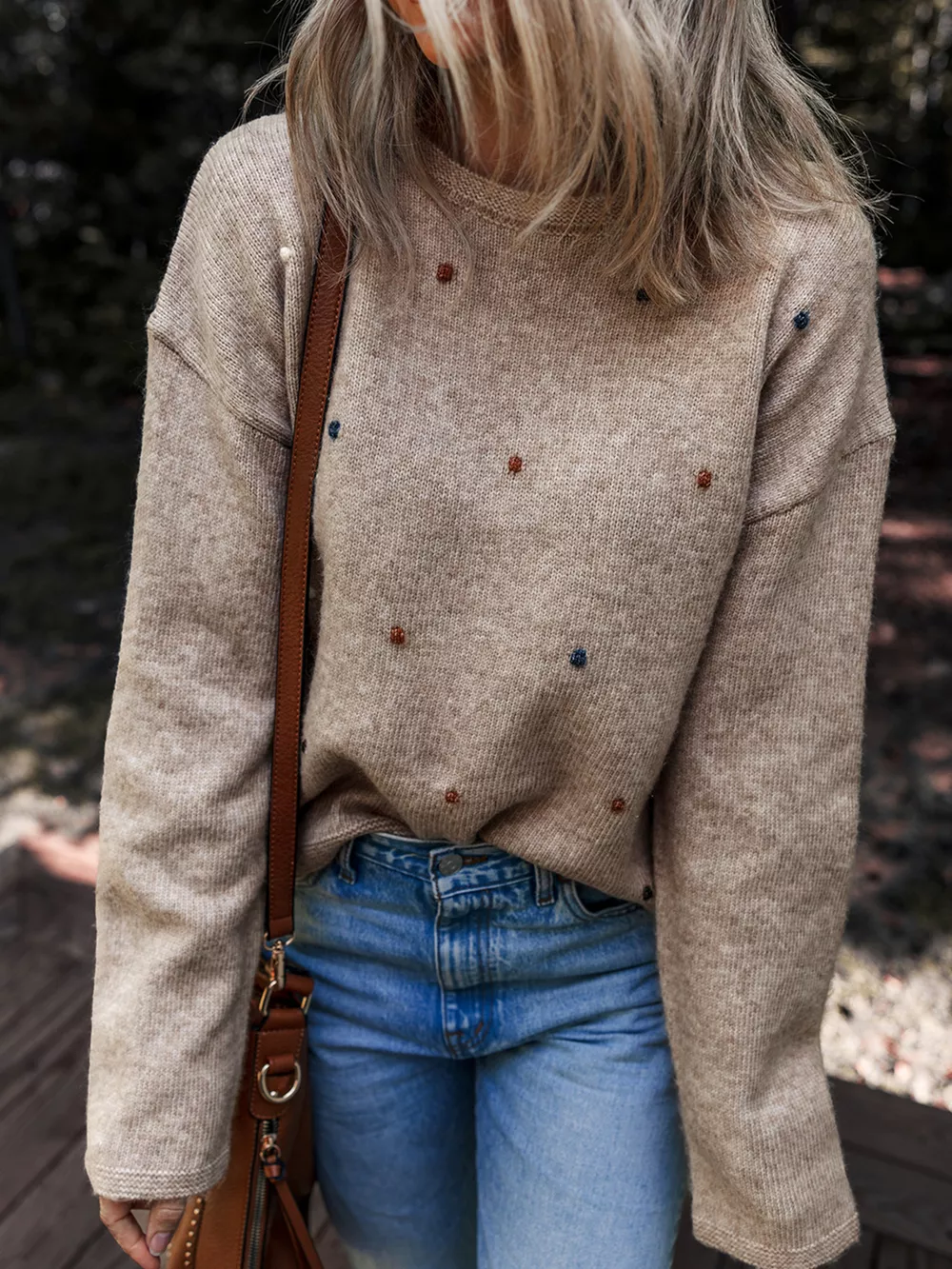 Contrast Colored Dot Detail Drop Shoulder Sweater, image 2