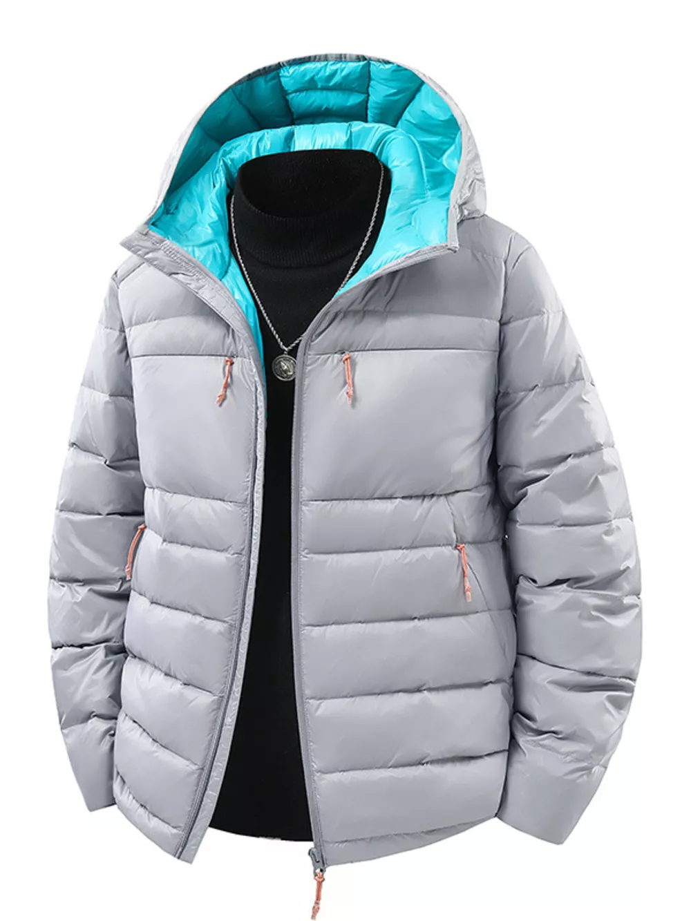 Men's Plus Size Zip Up Hooded Contrast Puffer Jacket, image 5