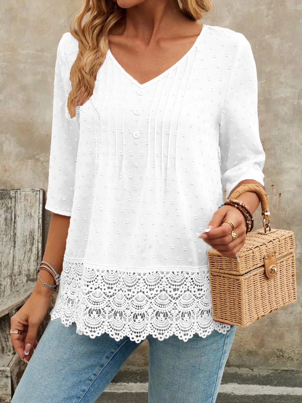 Lace Hem V-Neck Blouse, image 10