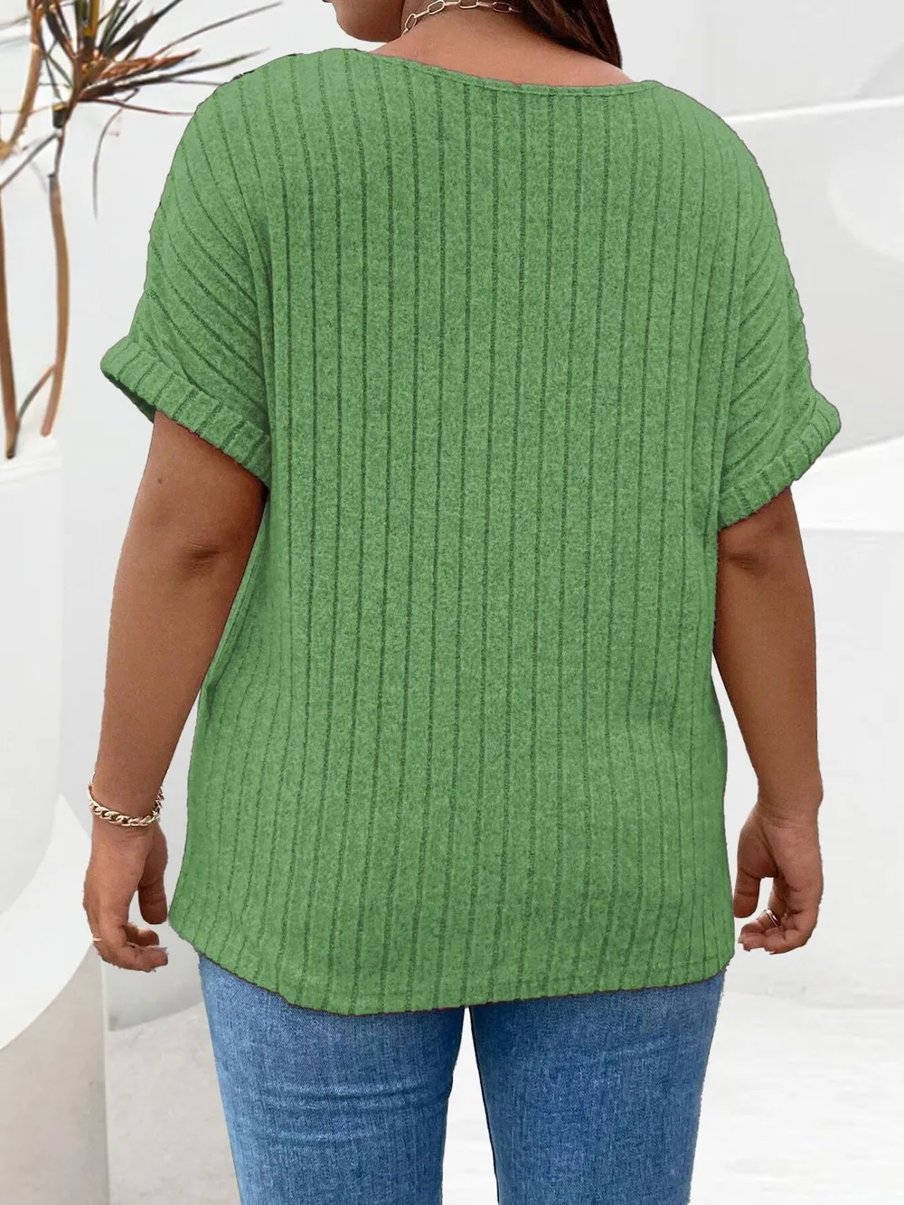 Plus Size Ribbed Half Zip Relaxed Fit T-Shirt, image 13