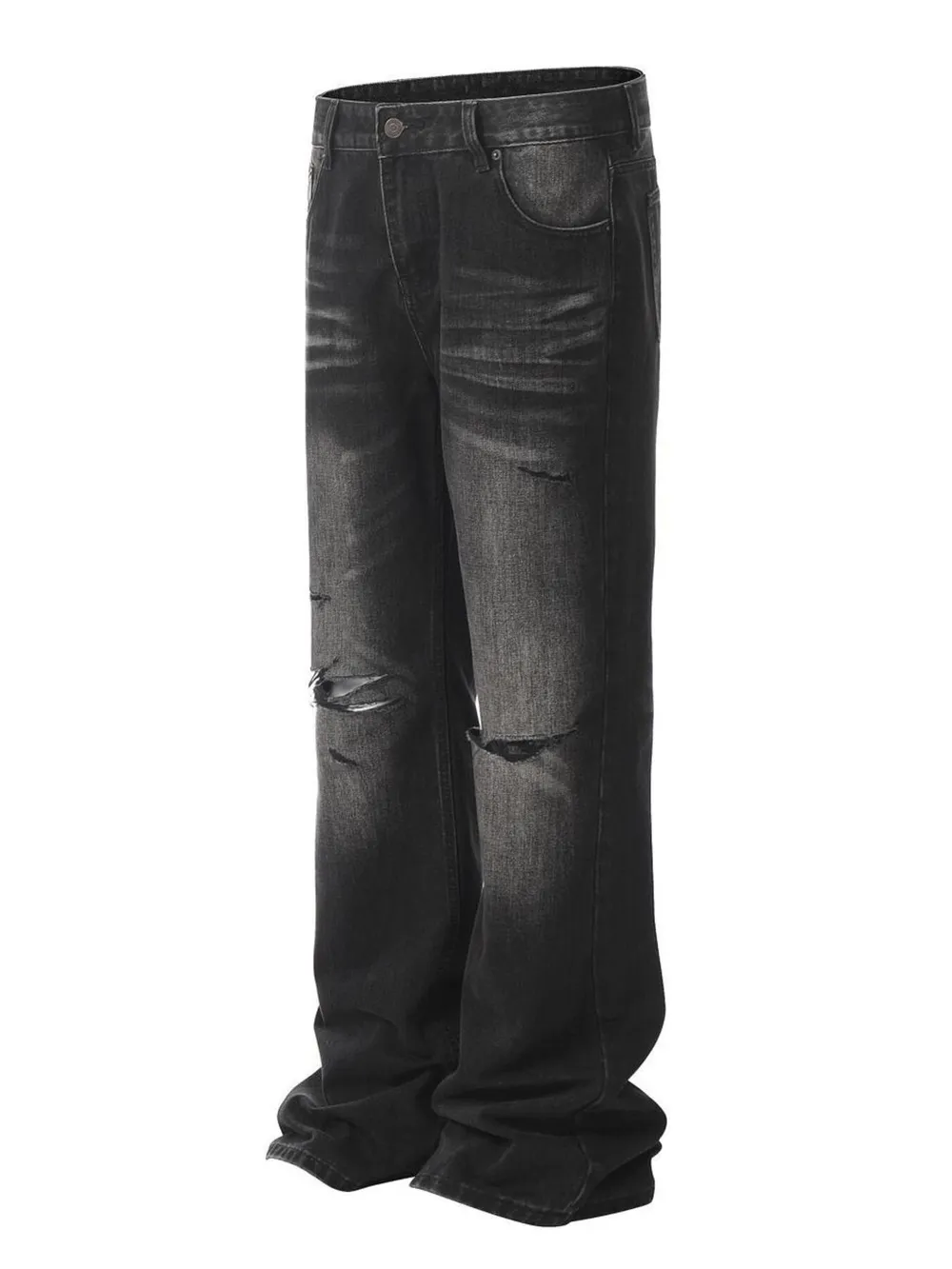Men's Distressed Wide Leg Denim Jeans, image 2