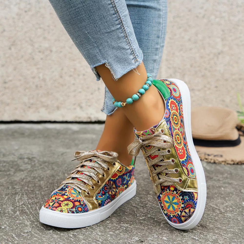 Printed Round Toe Sneakers, image 4