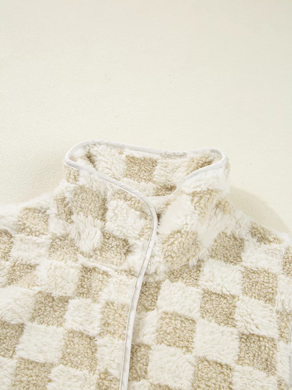 Sherpa Checkerboard Snap Button Vest Coat with Pocket, image 4