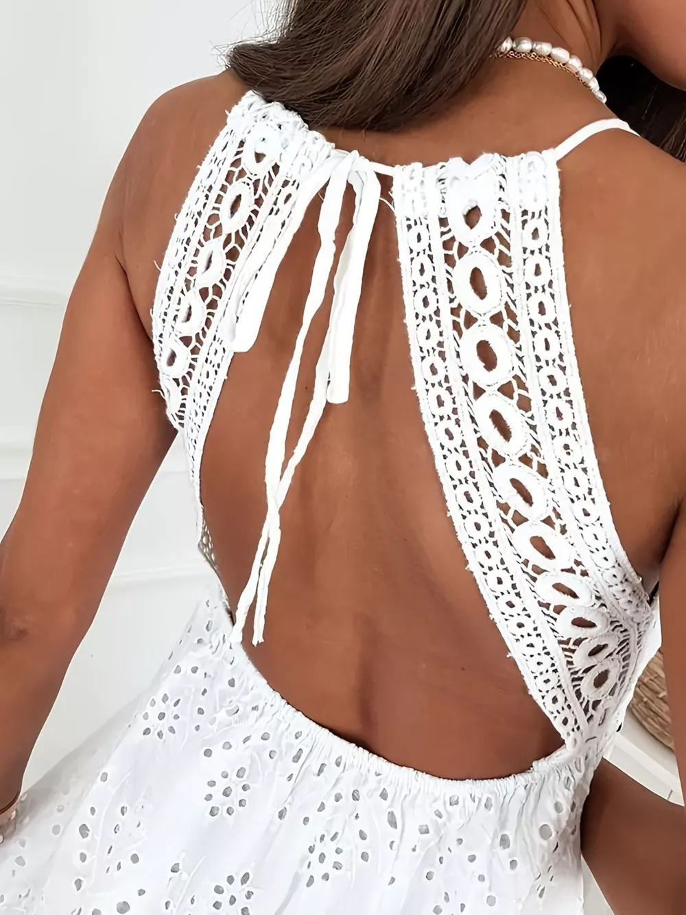 Eyelet Lace V-Neck Mini Dress, image 3