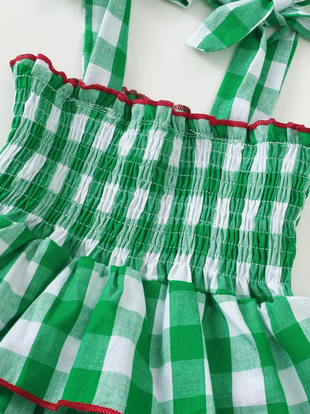 Children's Gingham Tiered Dress with Bow Tie Straps, image 5