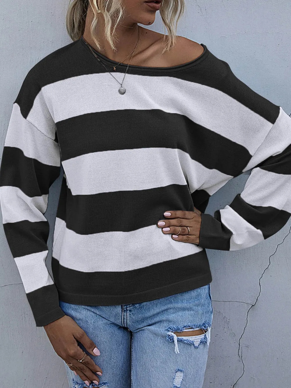 Striped Casual Long Sleeve Knit Top, image 6