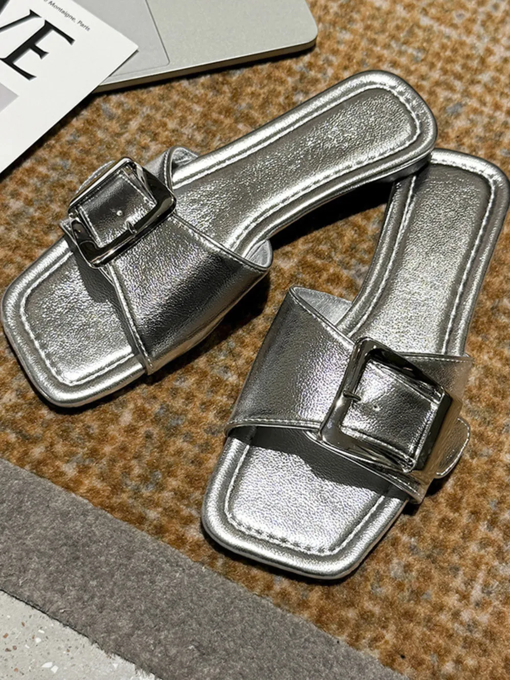 Open Toe Buckle Flats Sandals, image 11