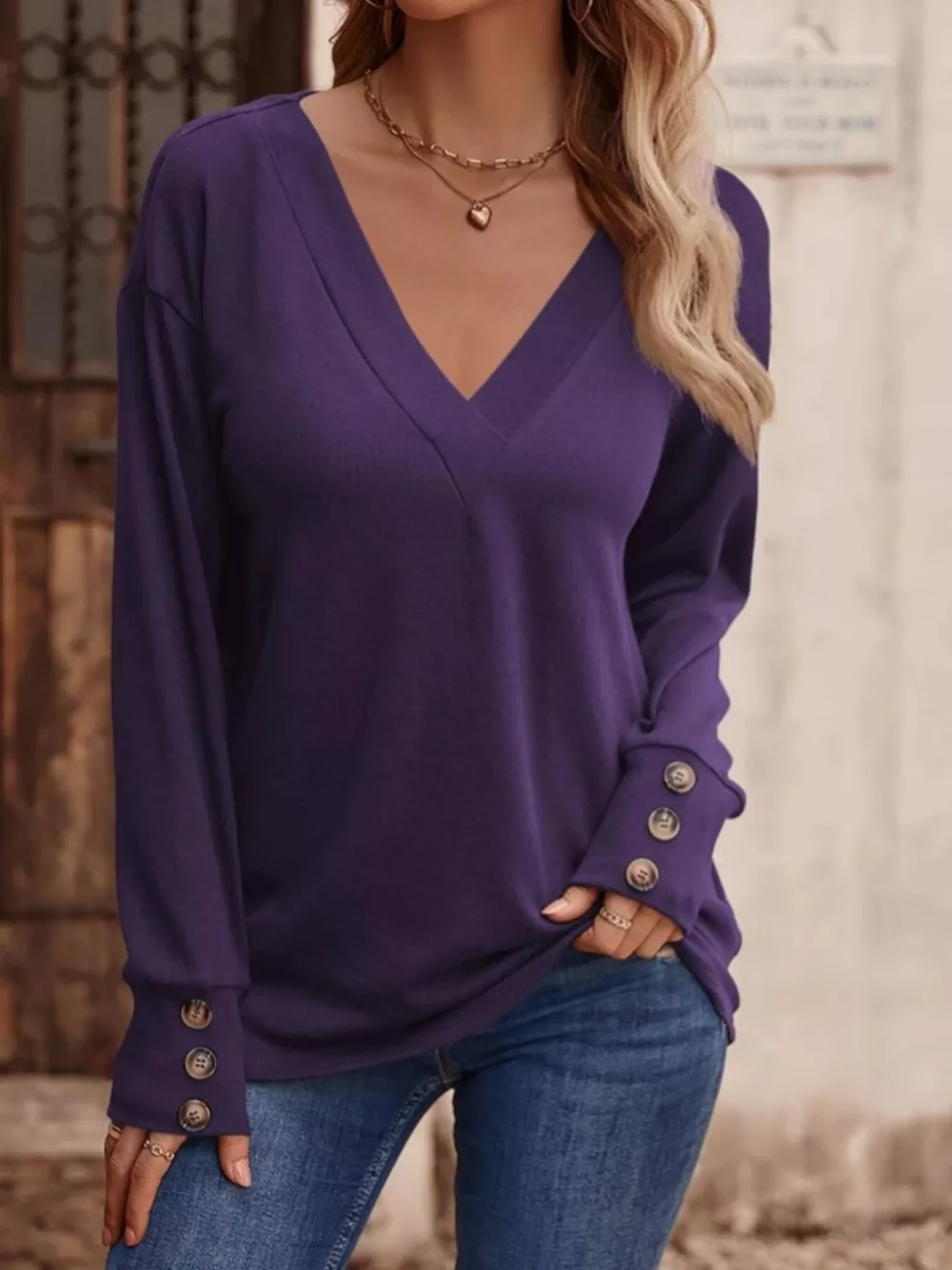 V-Neck Long Sleeve T-Shirt, image 13