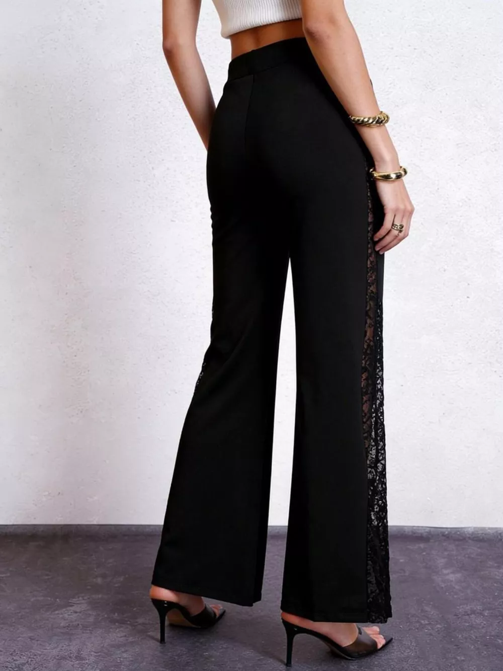 Lace Trim High Waist Pants, image 2