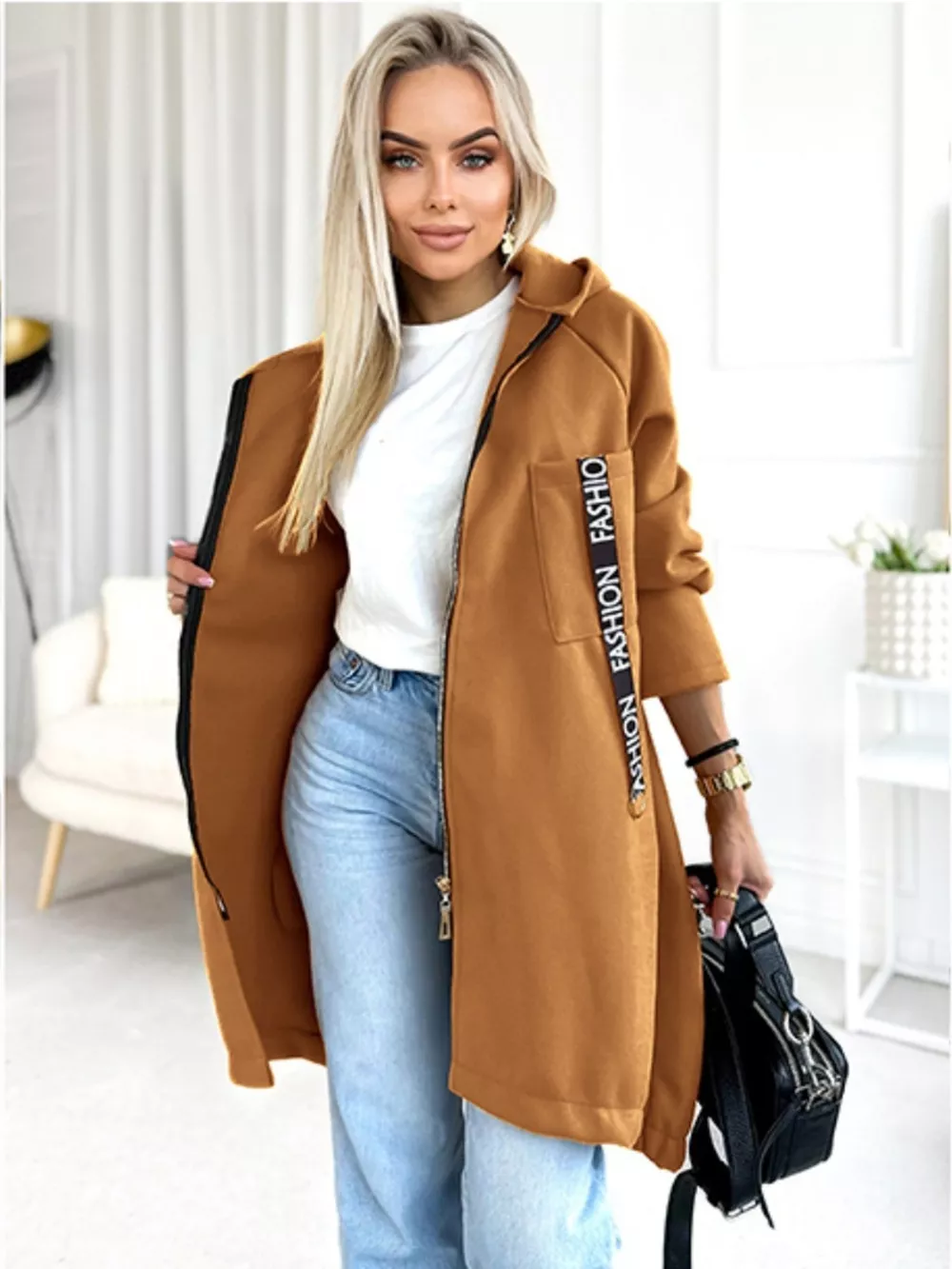Full Size Zip Up Longline Hooded Outerwear Plus Size, image 13