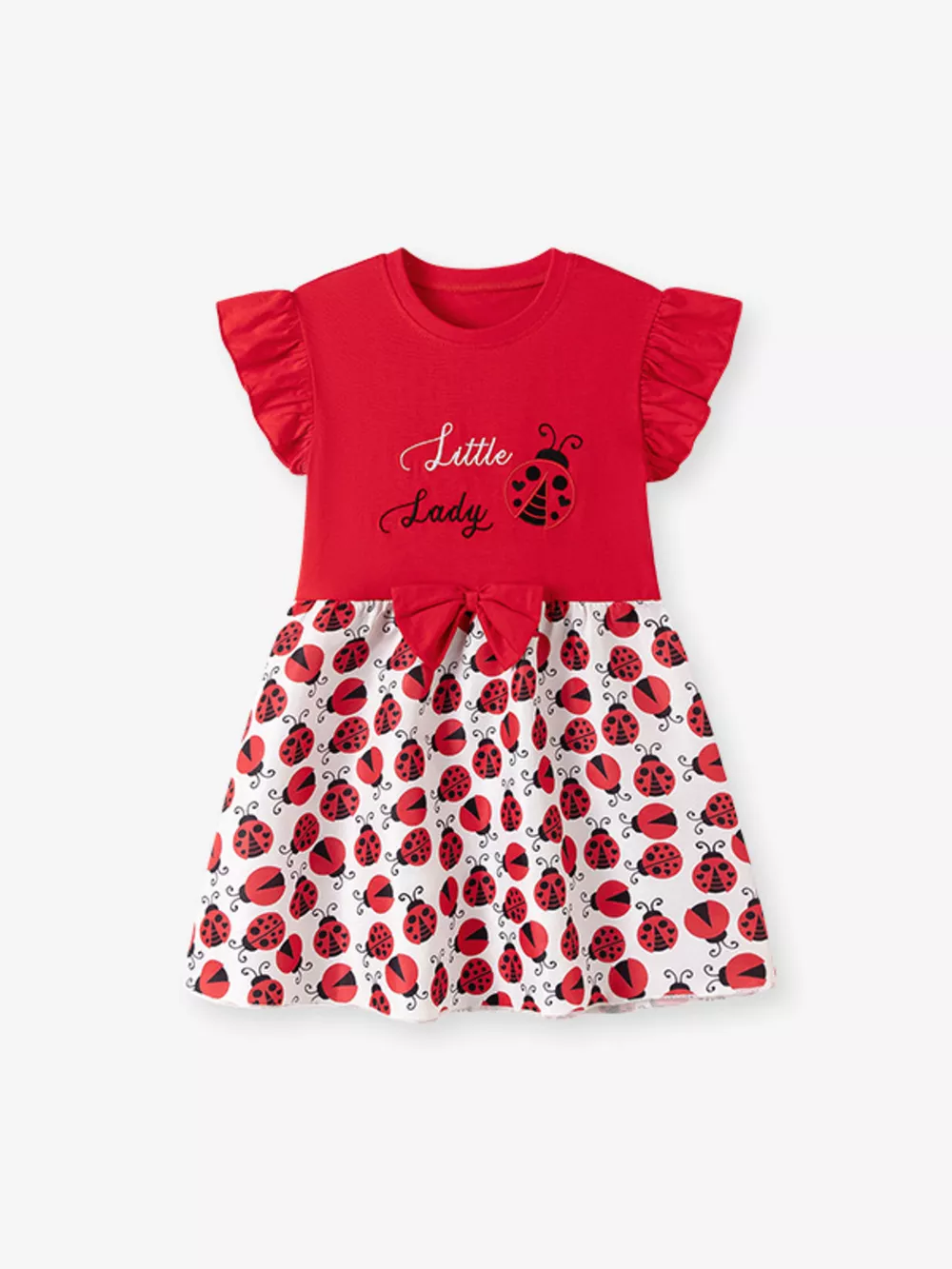 Children's Ladybug Print Ruffle Sleeve Dress, image 3