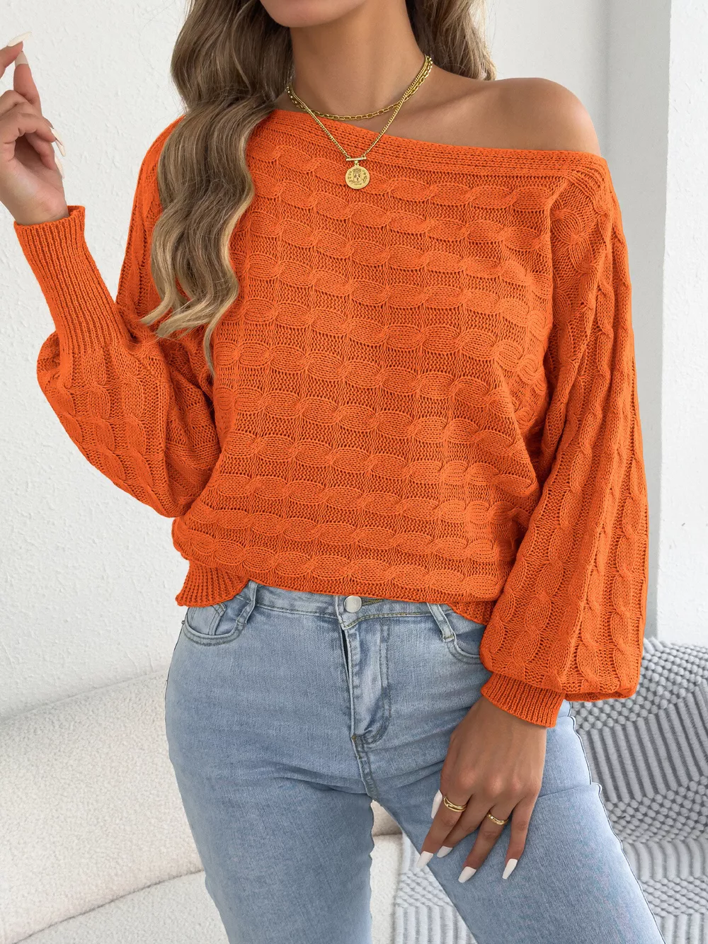 Cable Knit Boat Neck Sweater, image 9