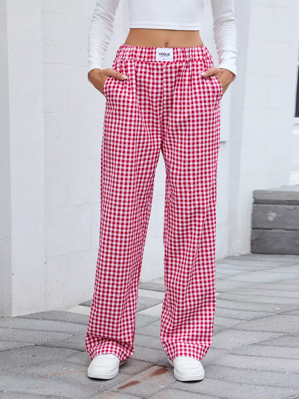 Plaid Wide Leg Casual Pants, image 17