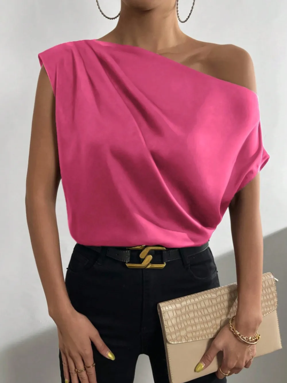 Asymmetrica One-Shoulder Draped Blouse, image 12