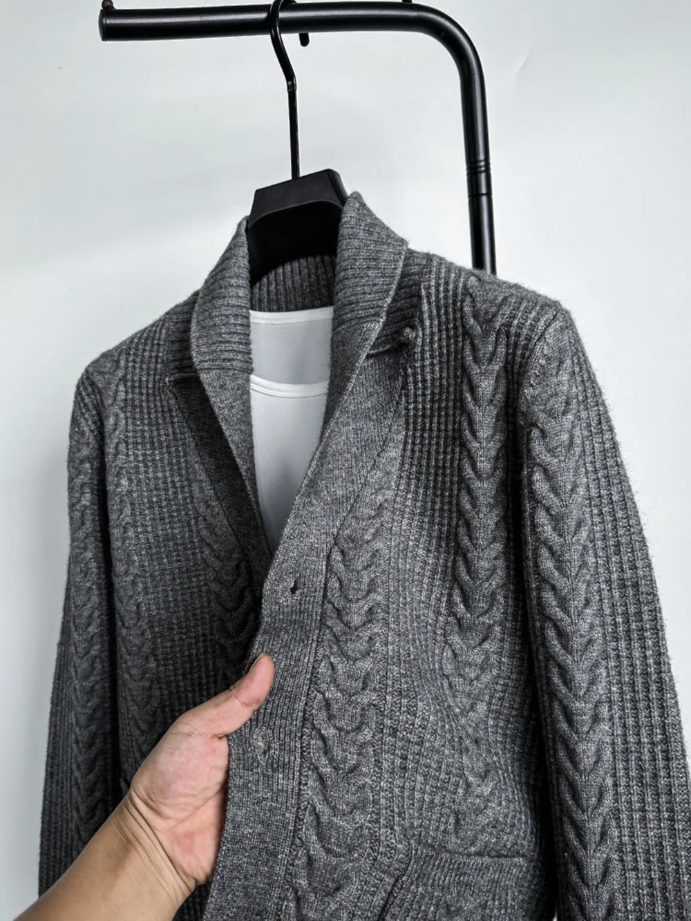 Men's Plus Size Cable Knit Button Up Cardigan, image 4