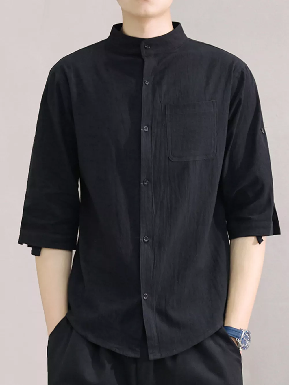 Men's Plus Size Button Up Roll-Up Sleeve Shirt, image 8